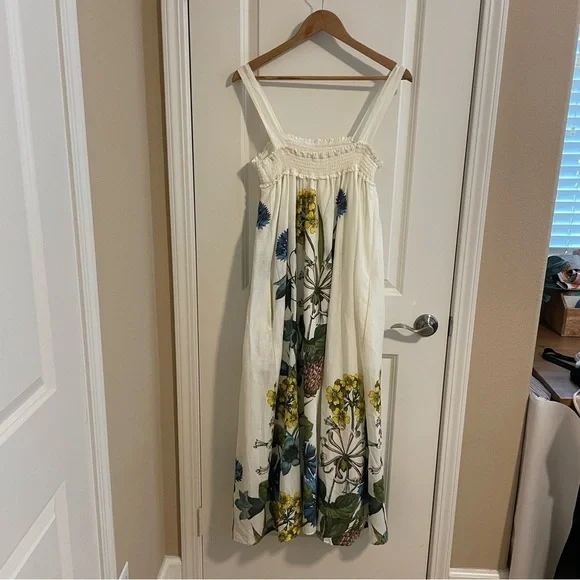 Anthropologie Maeve Beaujardin Floral Smocked Maxi Dress Cream Size Medium - Picture 11 of 14